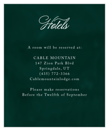 Inform family and friends where you have booked a block of rooms with our Formal Velveteen Accommodation Cards!