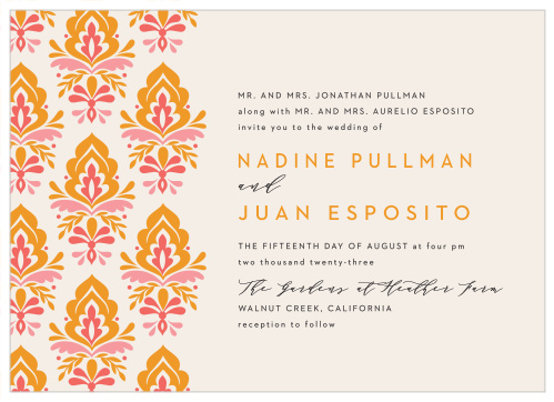 Gather friends and family together to witness your union with our Damask Sides Wedding Invitations.