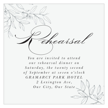 Gather family and friends together to practice before your big day with our Penwork Florals Rehearsal Cards.