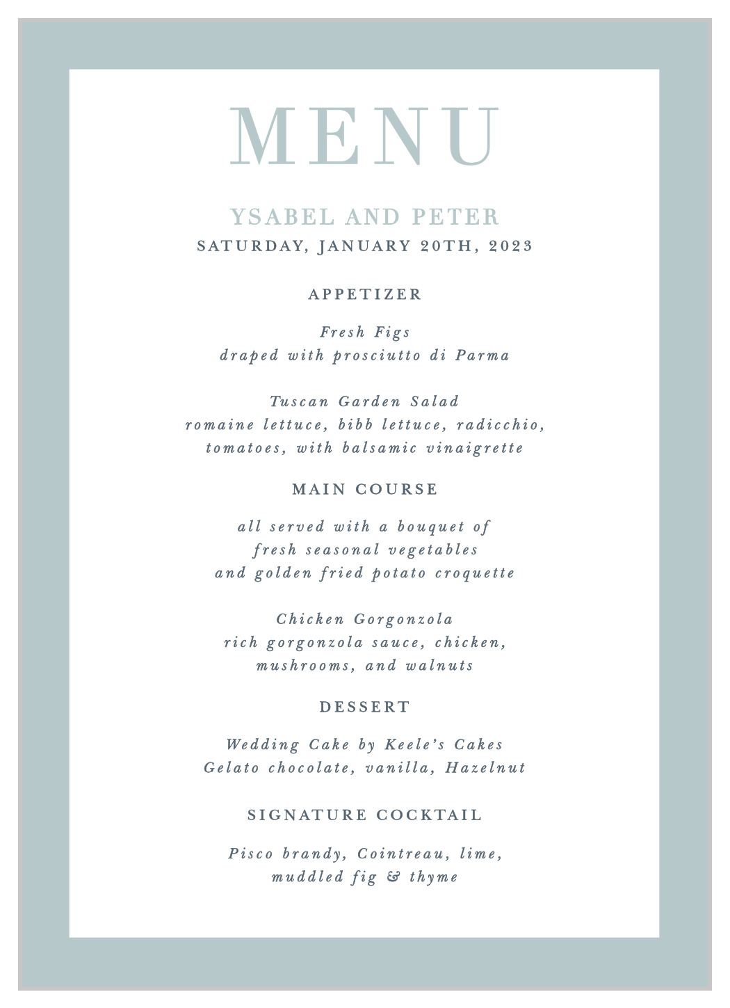 Forever & Always Wedding Menus