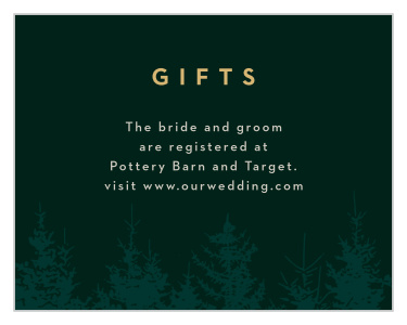 Our Mountain Spruce Registry Cards inform your family and friends where you have registered for wedding gifts.