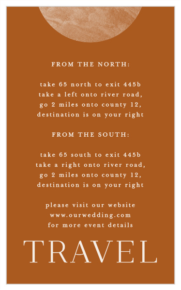 Guide family and friends to your wedding venue with our Earthy Mod Direction Cards.