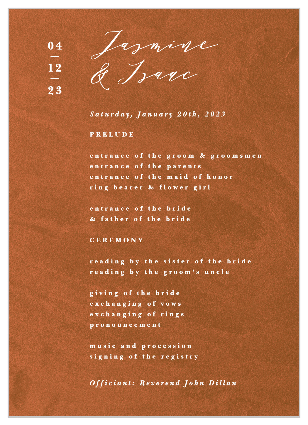 Sandstone Rust Wedding Programs