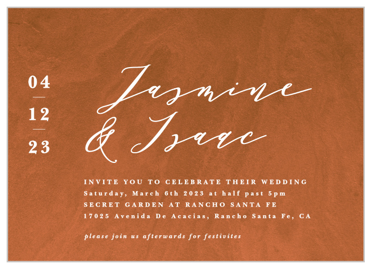 Announce your wedding in stylish class with our Sandstone Rust Wedding Invitations.