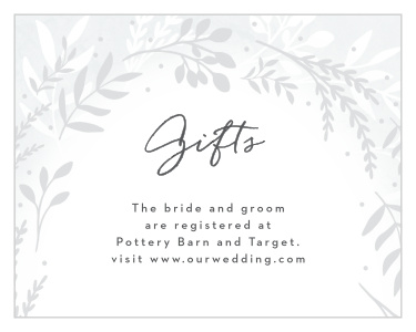 Let family and friends know where you have registered for wedding gifts with our Icy Wreath Registry Cards.