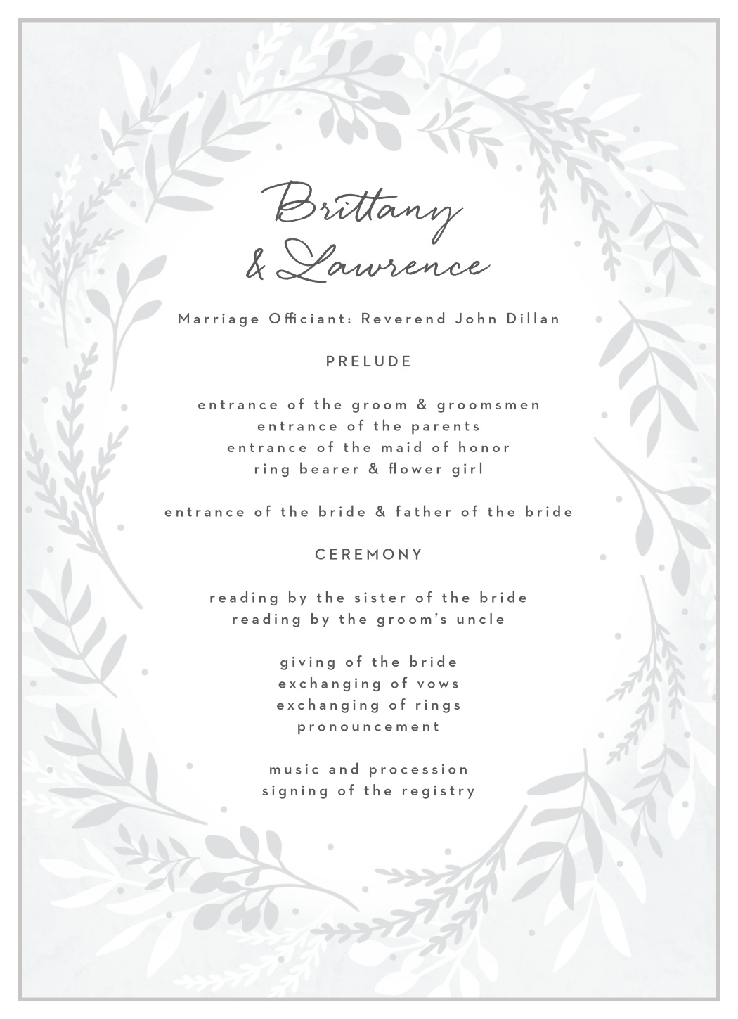Icy Wreath Wedding Programs