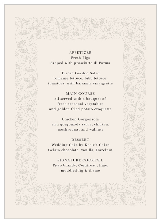 Set the stage for a dream of a dining experience with our Botanical Border Wedding Menus.