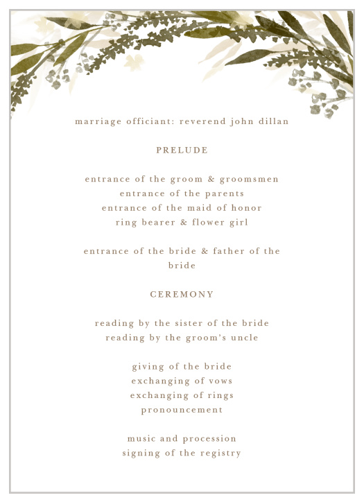 The Elegant Wreath Wedding Programs are a beautiful way to inform your guests of the order of events.