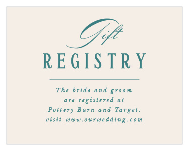 Emphasize your wedding registry with our Formal Charm Registry Cards enclosed in your invitations.