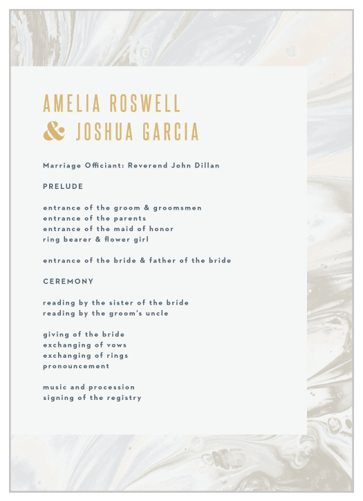 Keep everyone on the same page with our Marbled Shell Wedding Programs.