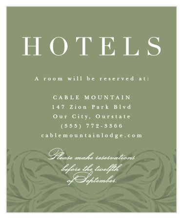 Our Engraved Elegance Accommodation Cards suggest the best local hotel to your out-of-town guests.