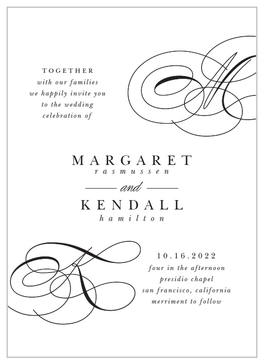 Enjoy the company of family and friends on your special day when you send out our Chic Couple Wedding Invitations.