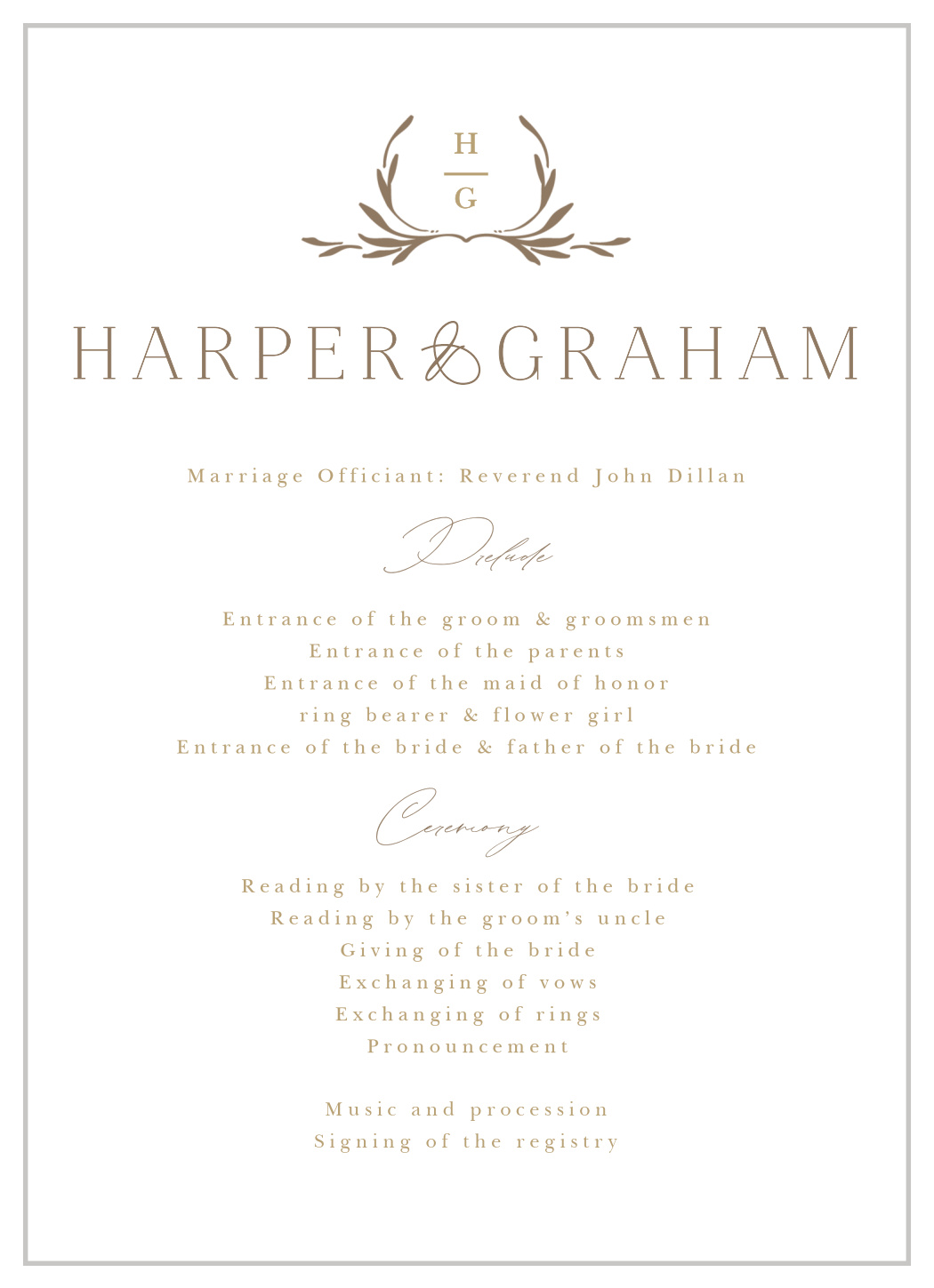 Monogrammed Minimalist Wedding Programs