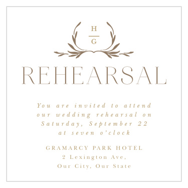 Gather family and friends together the night before your wedding with our Monogrammed Minimalist Rehearsal Cards to ensure everything goes smoothly.