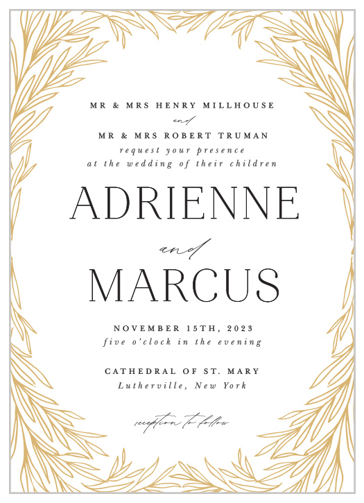 Our Leafy Laurel Wedding Invitations surround you with family and friends on your special day.