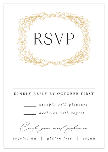 Our Leafy Laurel Response Cards help you get a complete list of loved ones that plan to attend your wedding.