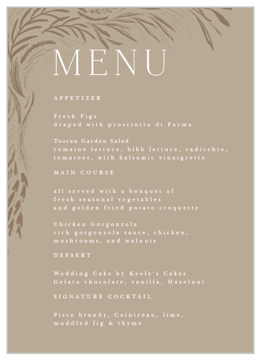 Clearly outline your perfect dining experience for your guests with our Botanical Romance Wedding Menus.