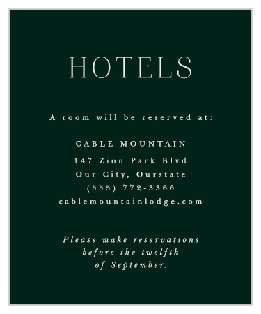 Let your guests know where to find accommodations for the duration of your big event with the help of our Encircled Elegance Accommodation Cards.