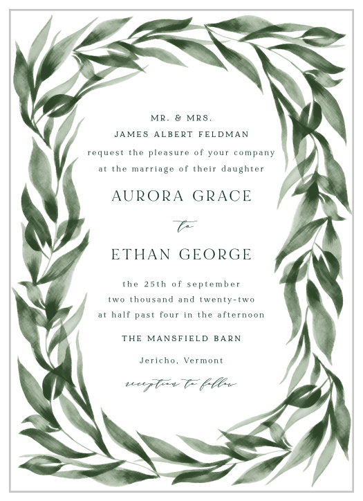 Be sure your family and friends are there for you and on your big day when you send out our Verdant Vine Wedding Invitations.