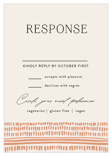 Get an accurate headcount for your big wedding event and learn of your future guest's meal preferences with our Boho Radiance Response Cards.