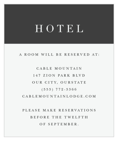Let your out-of-town guests know where to stay for your wedding with our Classical Statement Accommodation Cards.