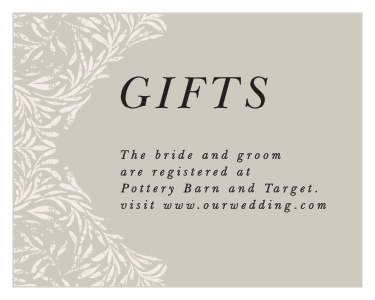 Give attention to your wedding registry and help your guests know what you need with our Vintage Flourish Registry Cards.