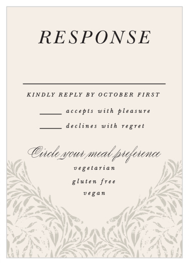 The Vintage Flourish Response Cards are the perfect match to the rest of the invitation suite and will help you know how many guests to expect and their preferences. 