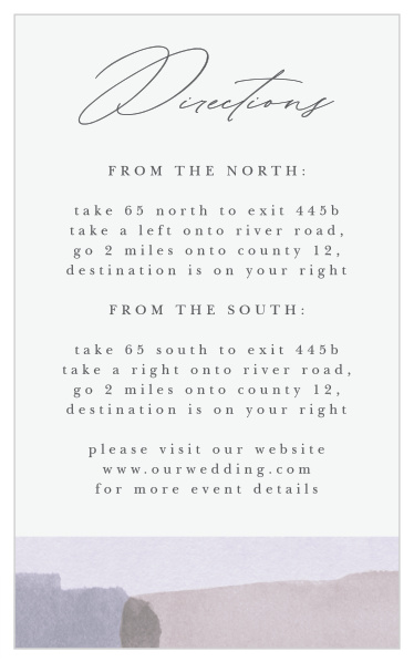 Guide family and friends to your wedding venue with our Watercolor Layers Direction Cards.