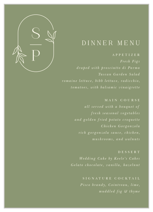 Our Mod Monogram Wedding Menus let family and friends know what mouthwatering meals will be served at your reception.