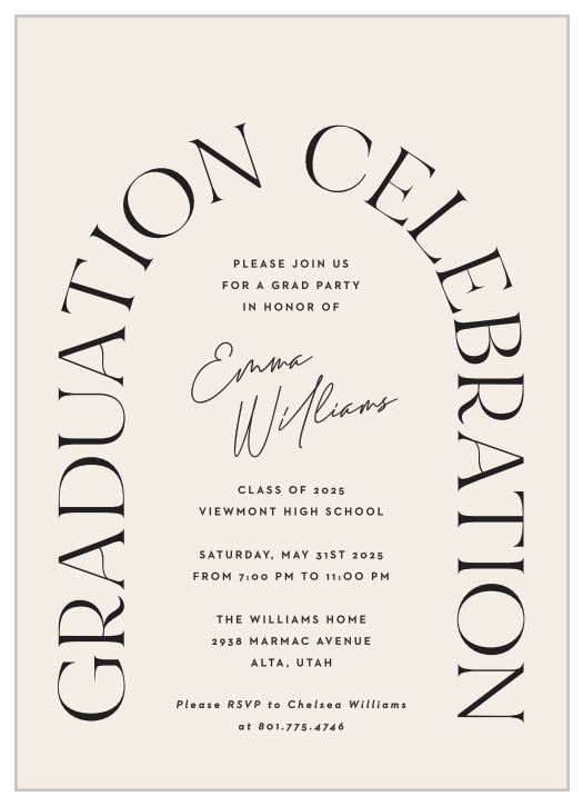 Bring family and friends together to celebrate your academic achievement when you send out our Arch Frame Graduation Invitations.