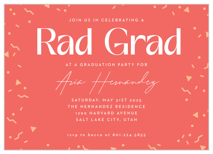 Announce your celebration with our Rad Grad Graduation Invitations.