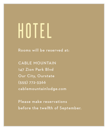 Our Minimal Stack Accommodation Cards let family and friends know where you have made reservations for their stay.