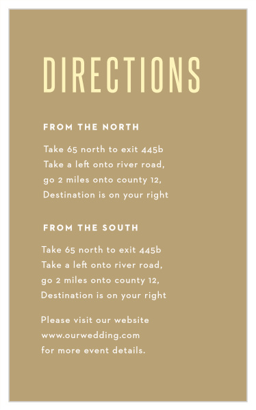 Finding your wedding venue will be a breeze for family and friends when you send out our Minimal Stack Direction Cards.