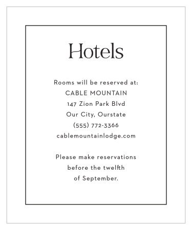 Our Love Space Accommodation Cards let your loved ones know where you have reserved a block of rooms.