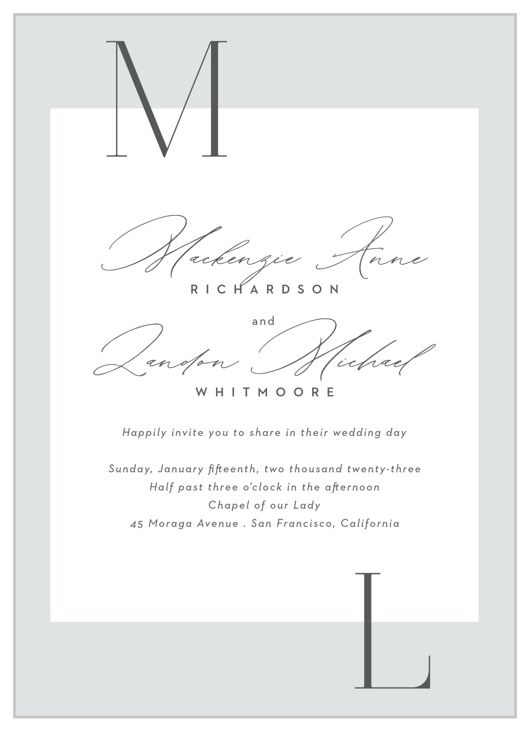 Asymmetrical Initials Wedding Invitations