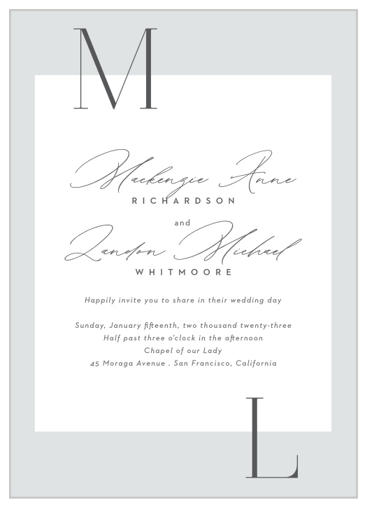 Bring family and friends together to celebrate your big day with our Asymmetrical Initials Wedding Invitations.