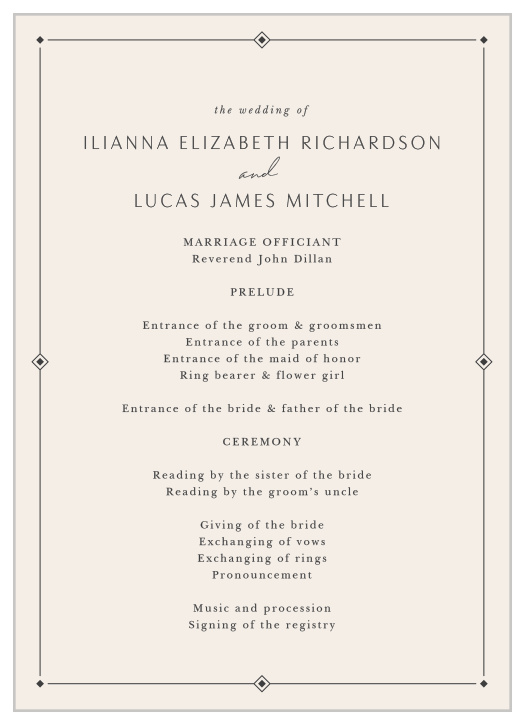Share your information with our classy yet unassuming Ilianna Elegance Wedding Programs.