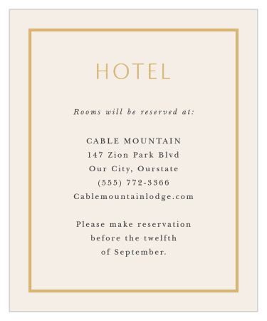 Our You & Me Accommodation Cards let your out-of-town family and friends know where the best local hotel is.