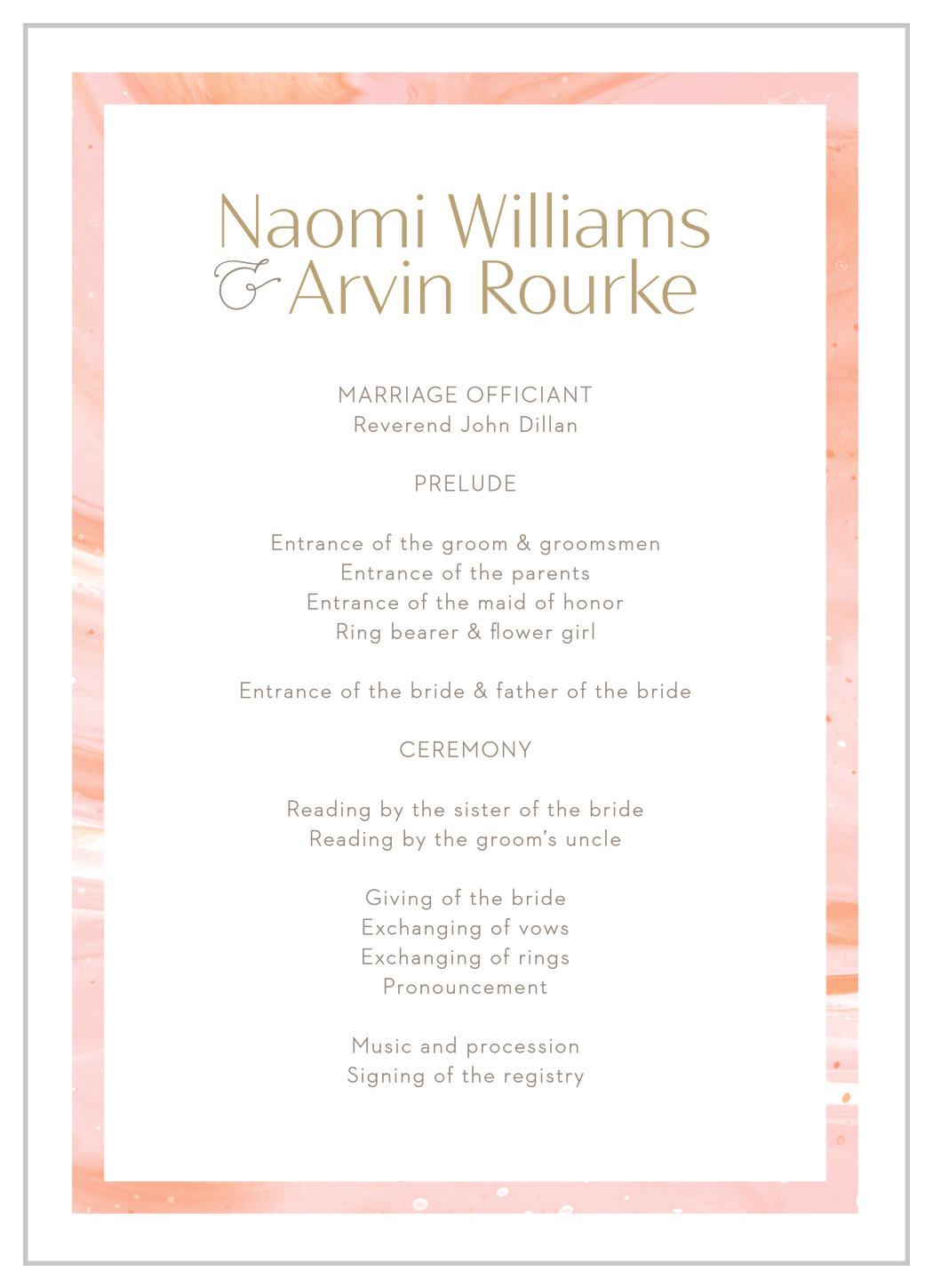 Sleek Names Wedding Programs