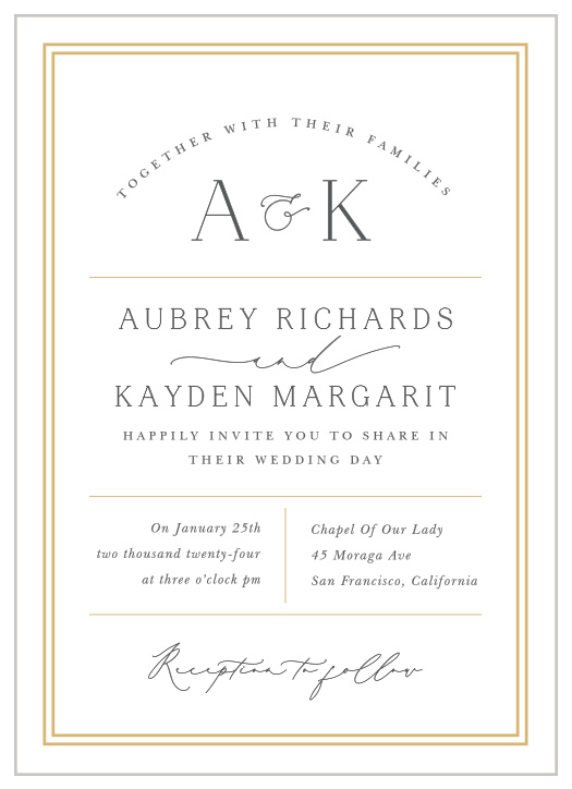 Bring family and friends together to celebrate your big day with our Alluring Aubrey Wedding Invitations.
