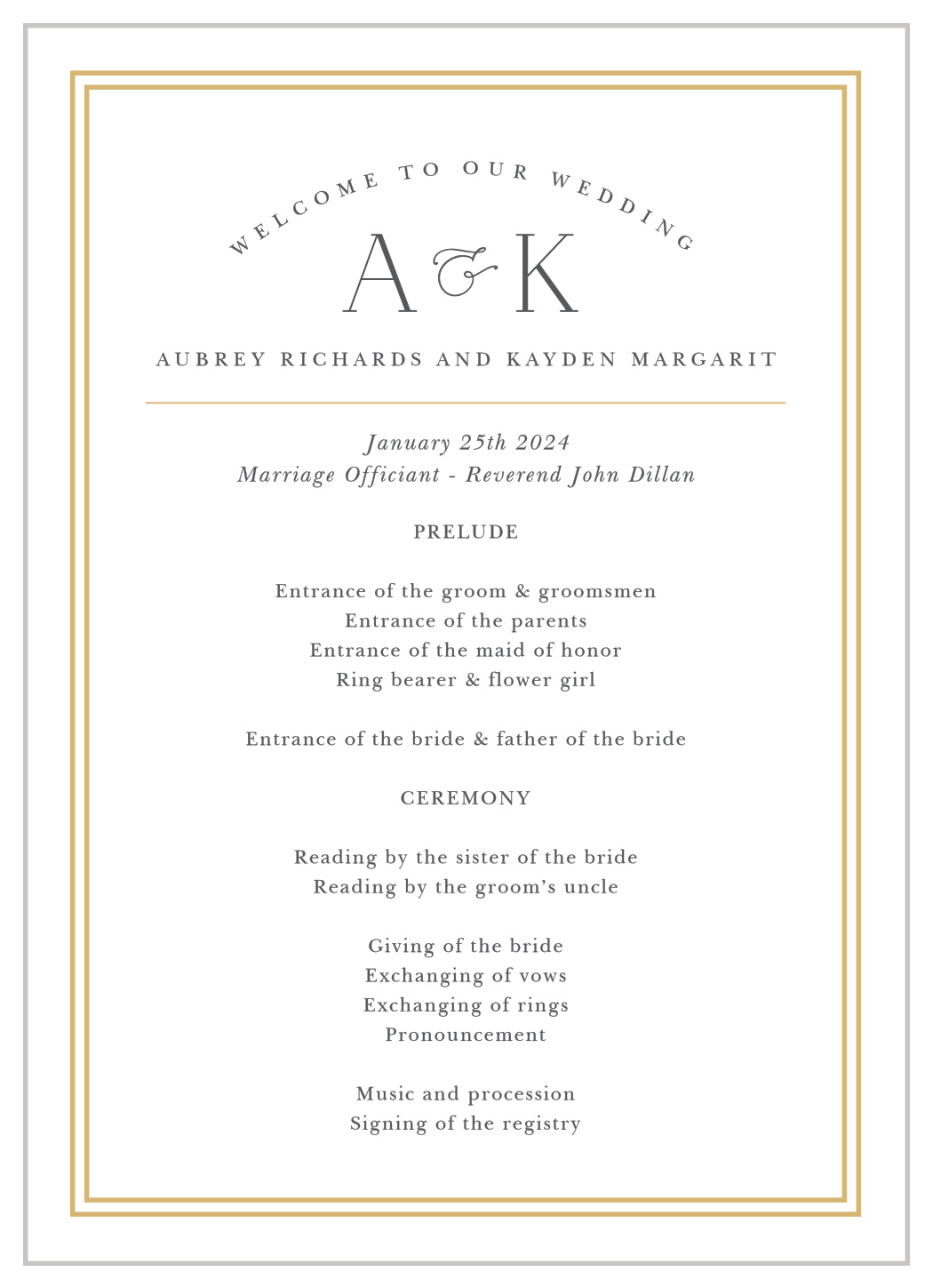 Alluring Aubrey Wedding Programs