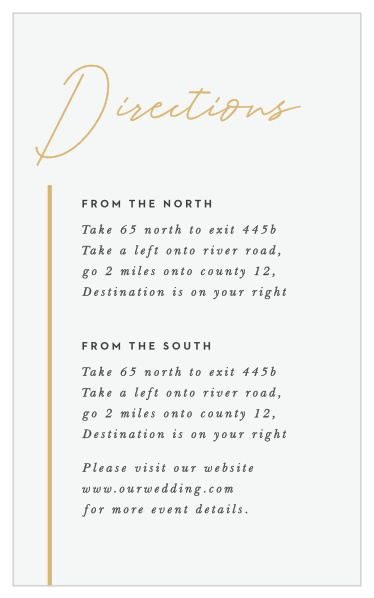 Our Simply Highlighted Direction Cards help family and friends get to your wedding venue with ease.