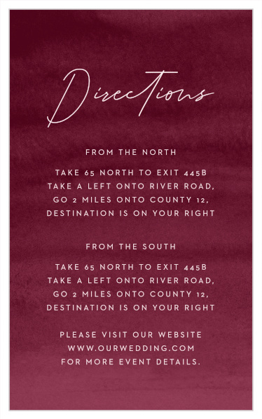 Make sure your guests have no issue finding your venue with our stylish Watercolor Mood Direction Cards