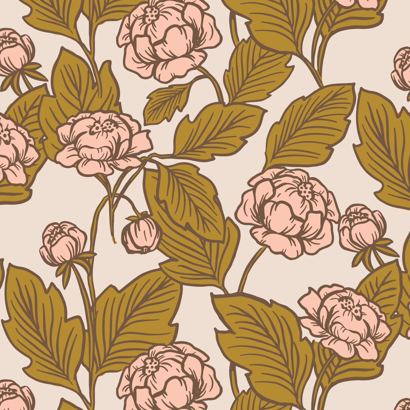 Retro Peony Wallpaper
