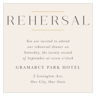 Our Deco Dream Rehearsal Cards bring family and friends together the night before your wedding to practice.