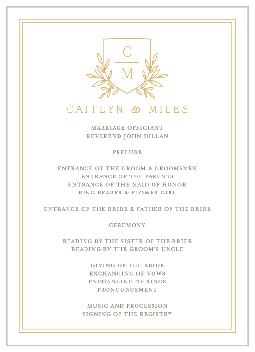 Walk family and friends through every step of your ceremony with our Botanical Crest Wedding Programs.