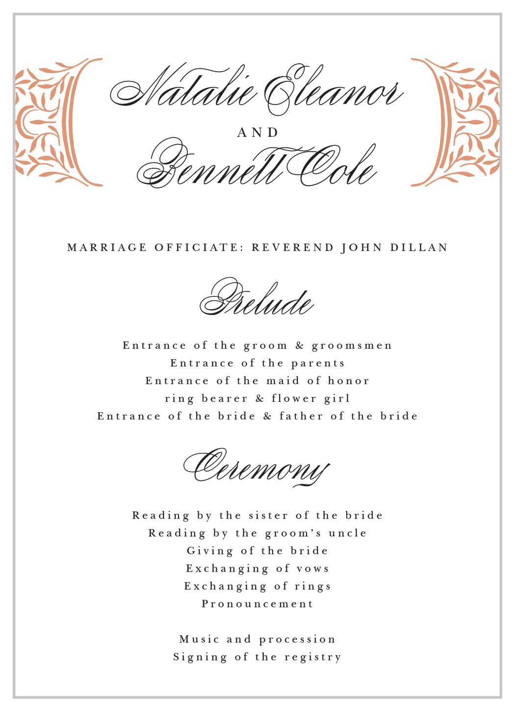 Fancy Filigree Wedding Programs