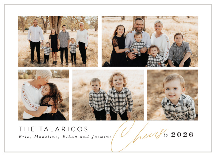 Share your cheers for the new year with family and friends when you send out our Family Collage New Years Cards.