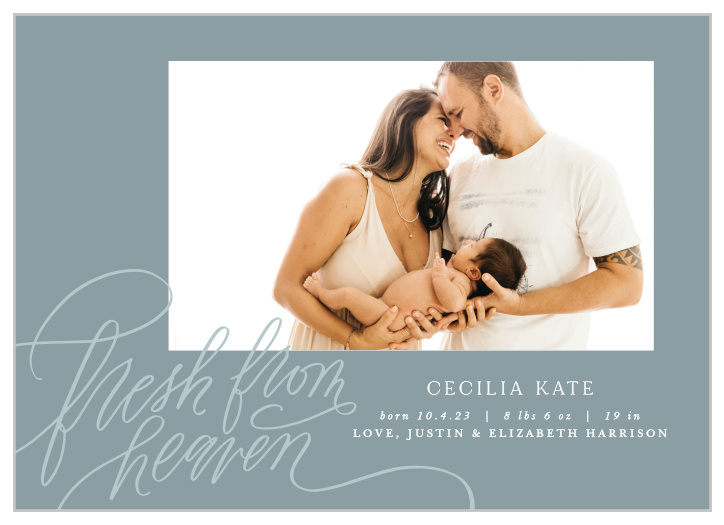 Our Fresh From Heaven Birth Announcements let family and friends know that your little bundle of joy has joined you on earth!