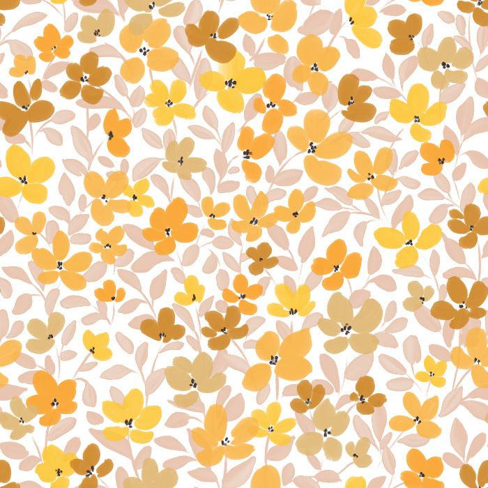 Give your walls a floral touch with the golden yellow, orange, and brown watercolors of our Painted Petals Peel and Stick Removable Wallpaper.